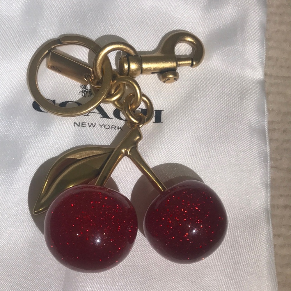 Coach Gold-Tone Keyring with Sparkling Red Cherry Charms - Picture 3 of 4